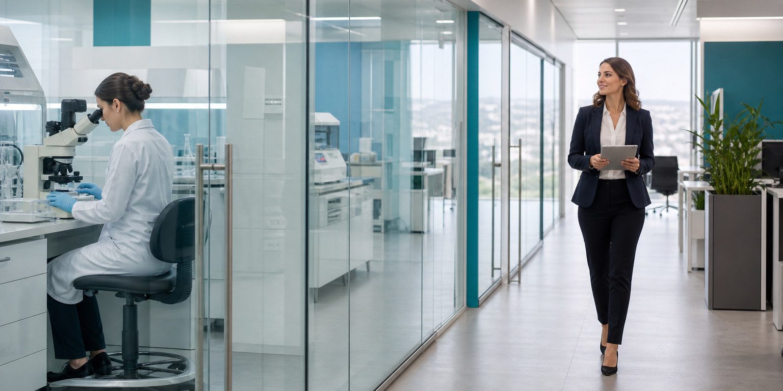 Fertility center corridor connecting the IVF laboratory and practice offices